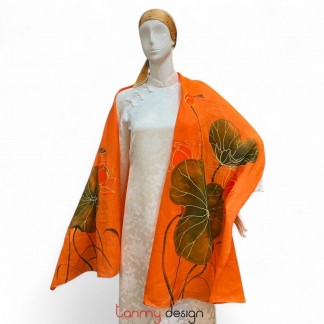 Khăn gai dài màu cam đậm vẽ tay hình hoa sen 70*190cm